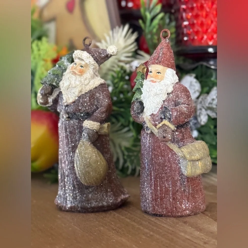 Vintage 1988 Santa Clause Sparkle Holiday Hand Painted Christmas Ornaments